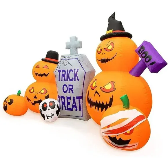 8 FT Halloween Inflatables Outdoor Decorations Pumpkin, Animated Gray Tombstone